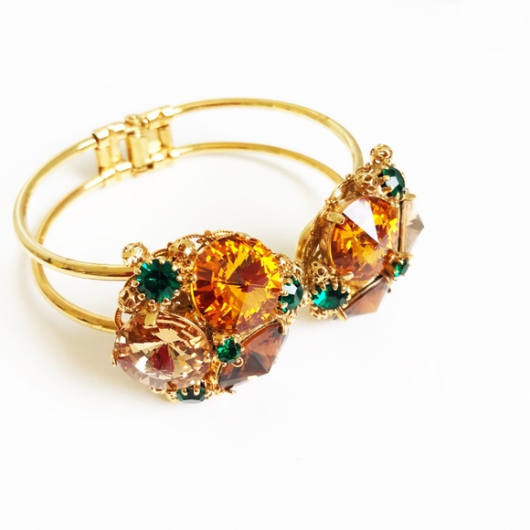 Monnaluna Italy Topaz Swarovski Clamper Bracelet Sparkle Crystals Rare Vintage - Picture 6 of 8